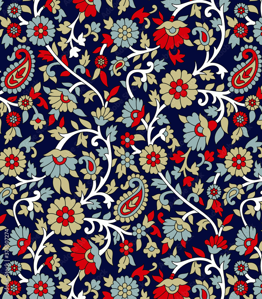 traditional Indian paisley pattern on navy background traditional Indian paisley pattern on navy background