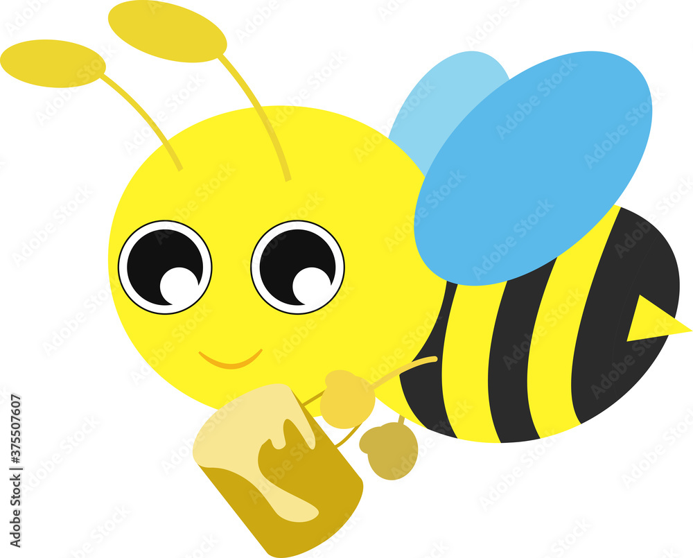 蜂蜜を持って飛ぶ可愛いミツバチのイラスト