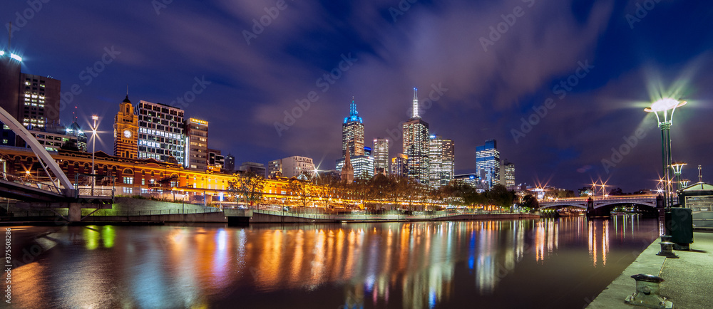 Melbourne City in dusky city lights