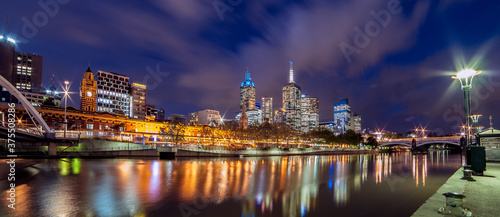 Melbourne City in dusky city lights