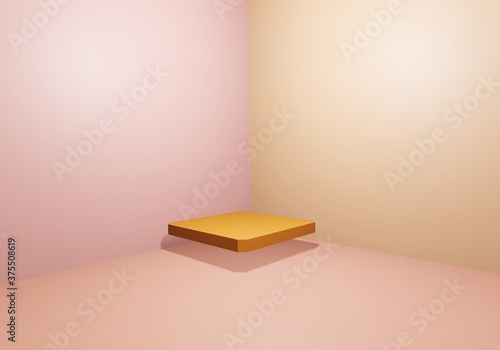 3d Pallet display product square yellow gold empty in empty room with light and shadow 3D rendering