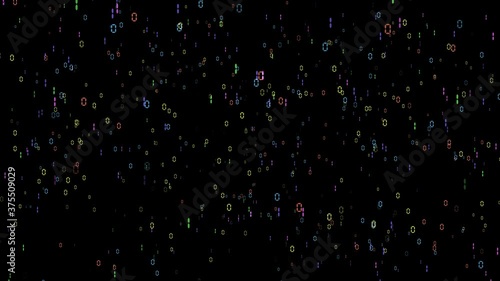 Binary digital paticle matrix colorful random number motion abstract on black screen photo
