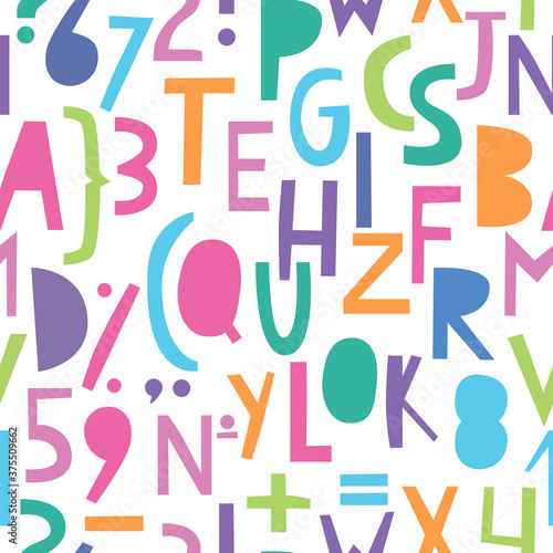 cute letters and numbers seamless pattern