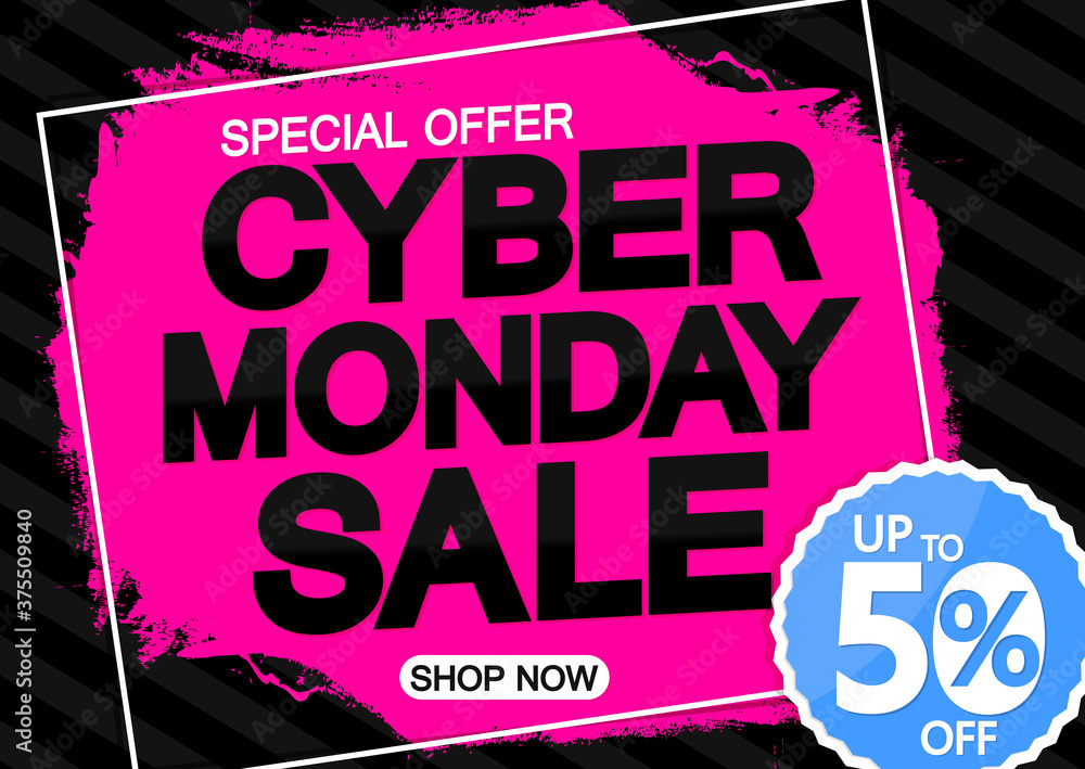 Cyber Monday Sale, up to 50% off, poster design template, clearance offer, end of season deal, vector illustration