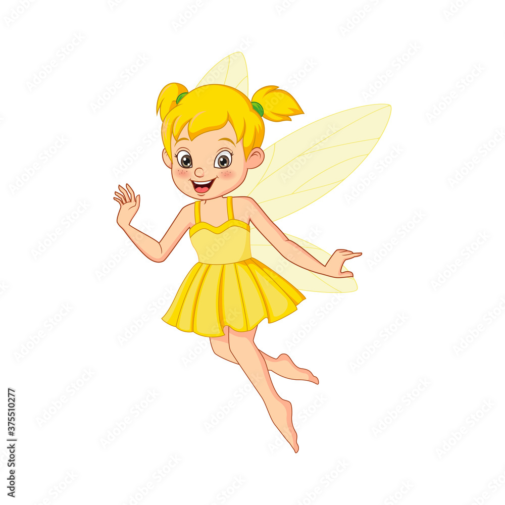 Cartoon cute little yellow fairy flying Cartoon cute little yellow fairy flying