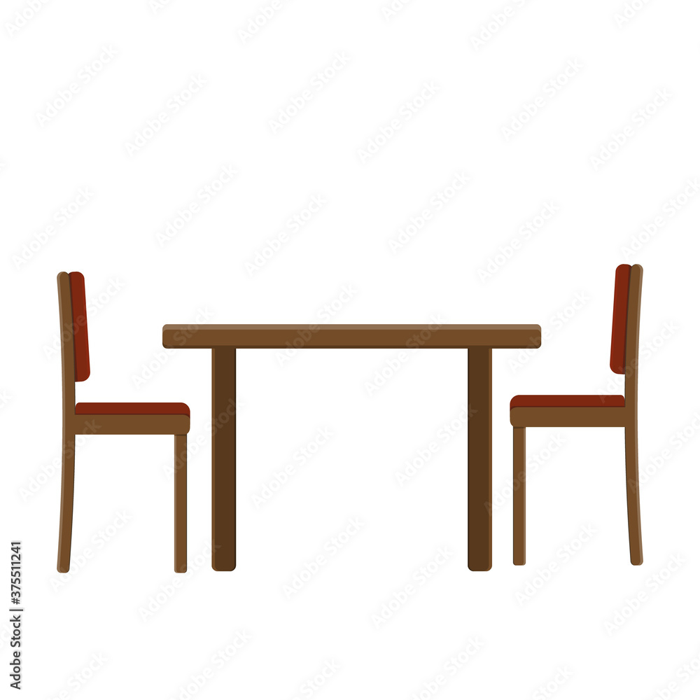 Table and chairs isolated on a white background, color vector illustration in flat style, clipart, design, decoration Table and chairs isolated on a white background, color vector illustration in flat style, clipart, design, decoration