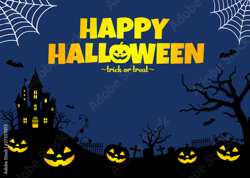 Halloween silhouette background vector illustration. Poster  flyer  template design   Blue