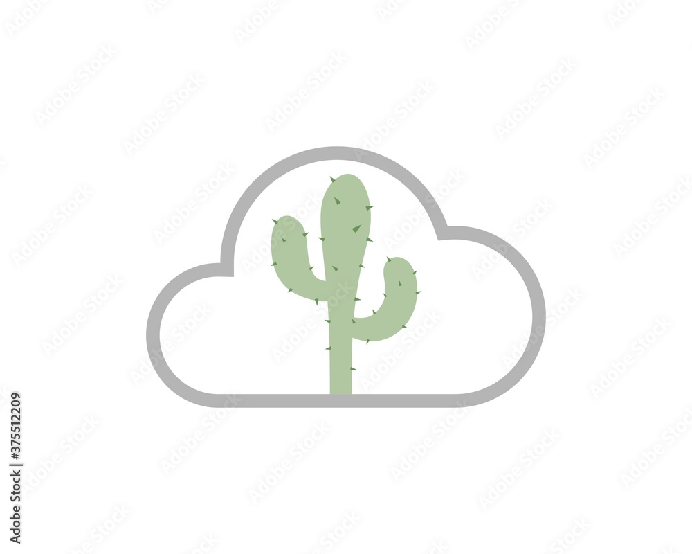 Simple cloud outline with cactus inside Simple cloud outline with cactus inside