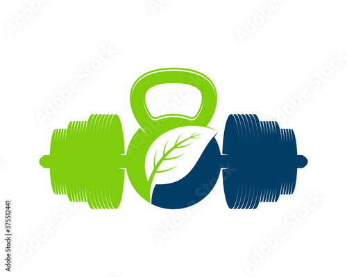 Nature gym with dumbbell and kettle bell