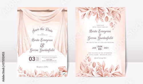 Elegant cards mockup with floral overlay shadows. Editable empty stationery card vector scene with flowers background