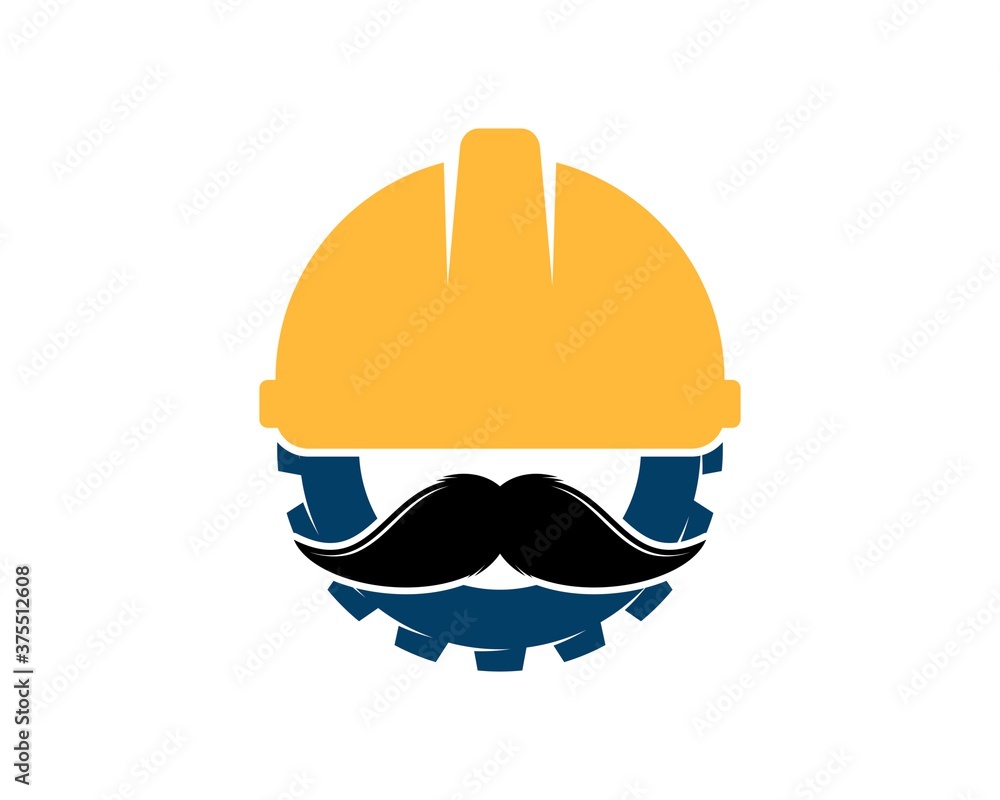 Safety helmet with gear and mustache Safety helmet with gear and mustache