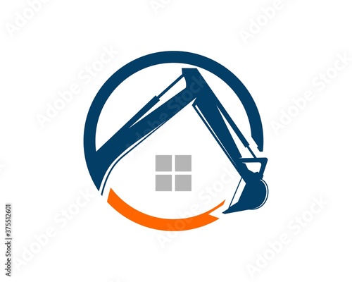 Circular shape with excavator and house