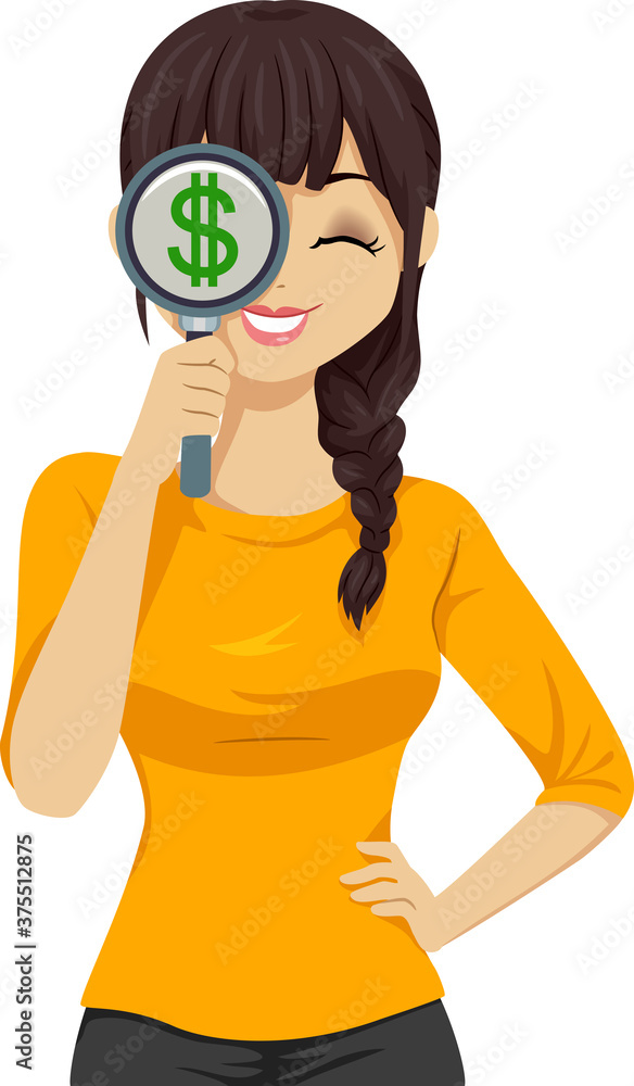 Teen Girl Money Search Illustration Teen Girl Money Search Illustration