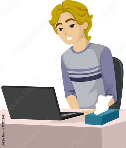 Teen Boy Watch Porn Laptop Illustration
