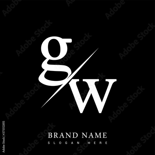 initial logo letter GW for company name black and white color and slash design. vector logotype for business and company identity.