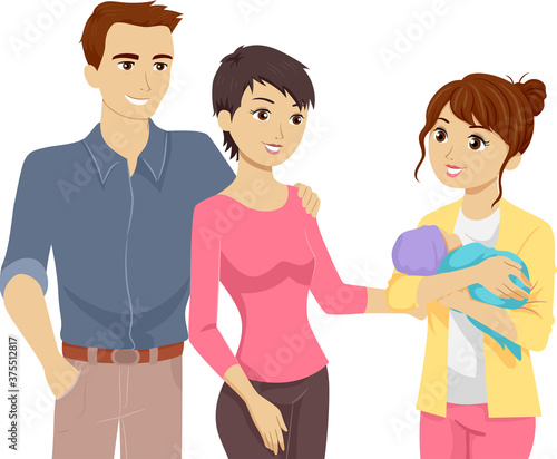 Teen Girl Baby Parents Illu...