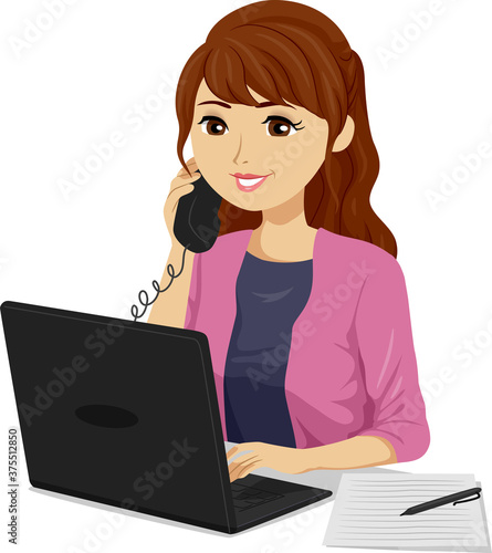 Teen Girl Job Internship Office Illustration