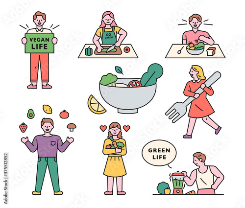 Various vegetarian life. flat design style minimal vector illustration.