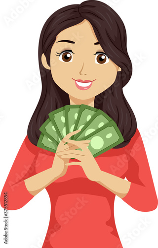 Teen Girl Job Money Illustr...