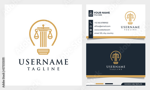 Law firm, attorney, pillar and Light bulb line art style logo design with business card template