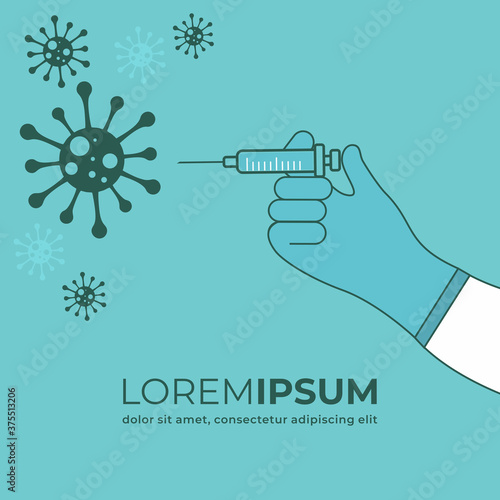 doctor hand injects the vaccine against the virus vector illustration