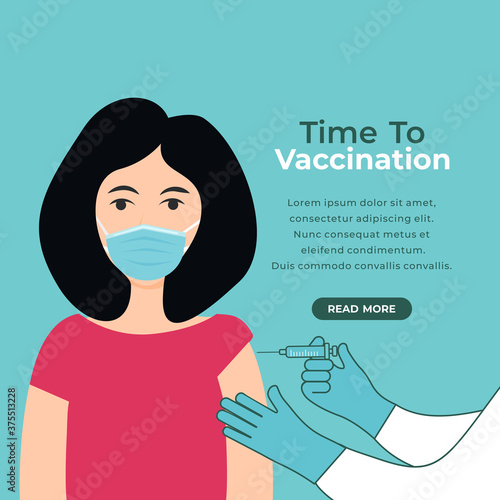 doctor injects the vaccine against the woman patient. vector illustration