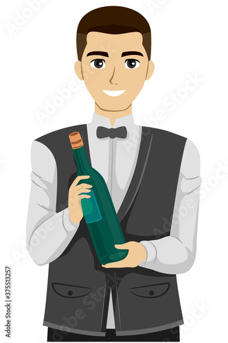Teen Guy Waiter Hold Wine B...