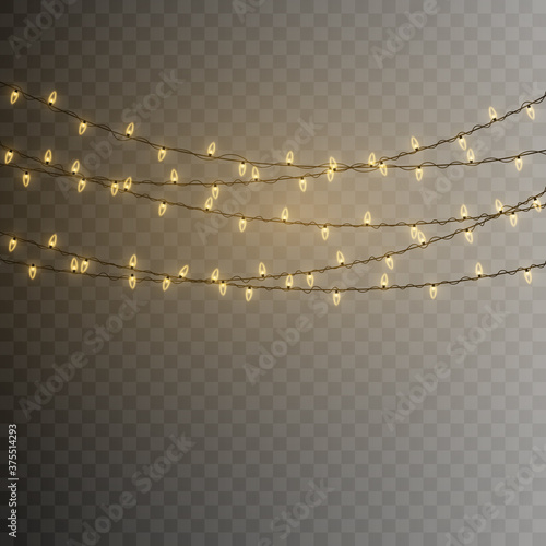 Christmas lights. Vector String with glowing light bulbs.