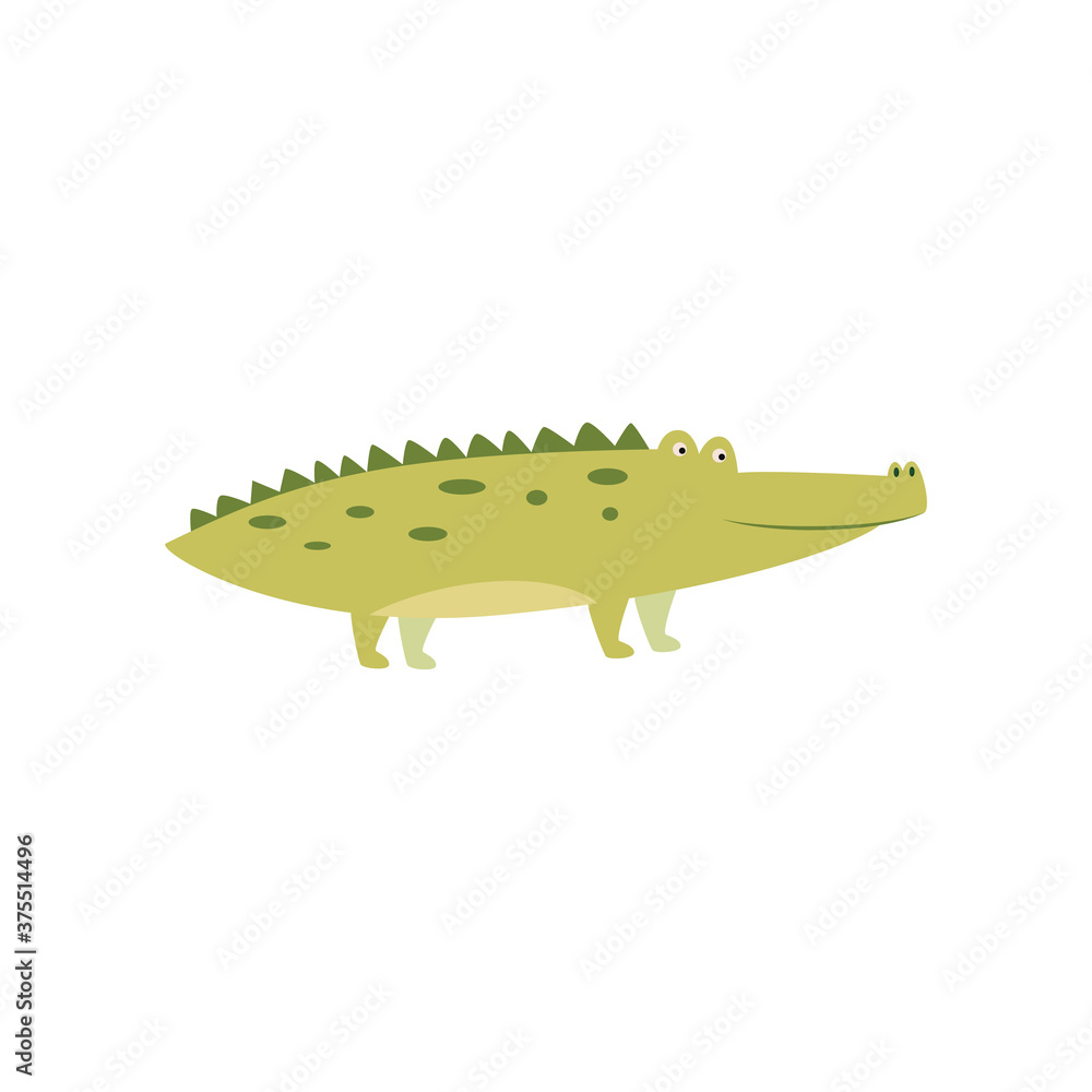 Fototapeta premium Cute green crocodile - cartoon animal in children book style