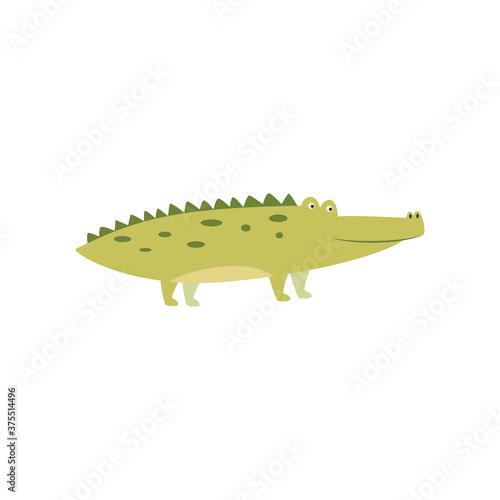 Cute green crocodile - cartoon animal in children book style