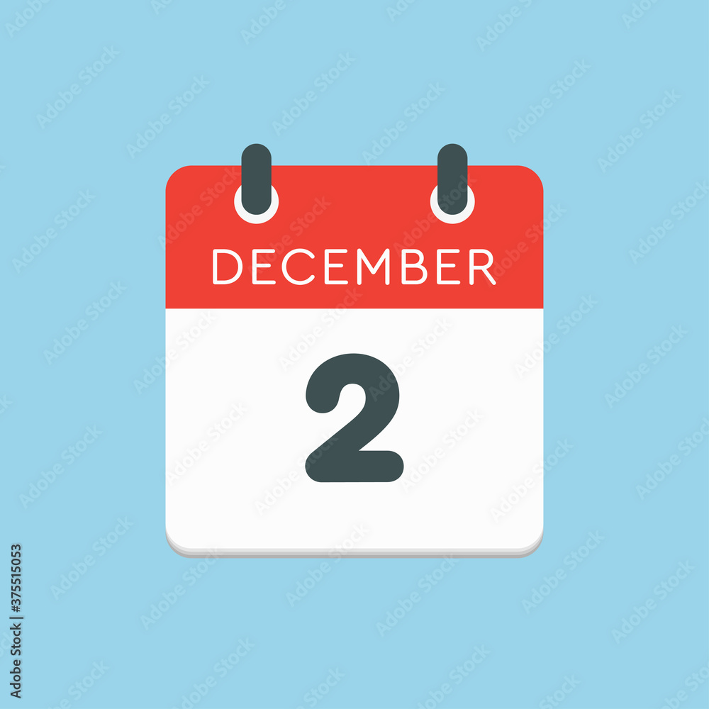 Calendar icon day 2 December, template icon day Calendar icon day 2 December, template icon day