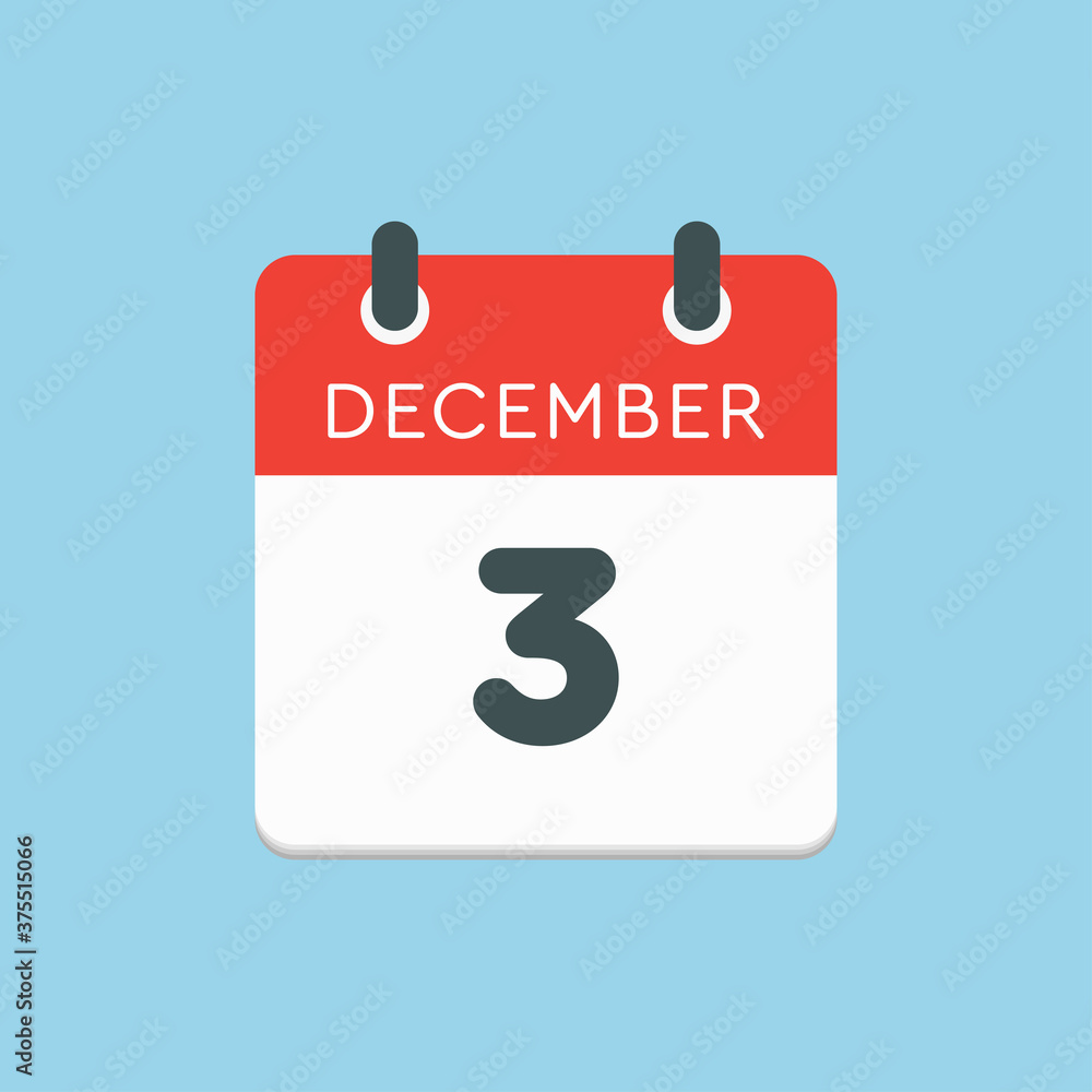 Calendar icon day 3 December, template icon day Calendar icon day 3 December, template icon day