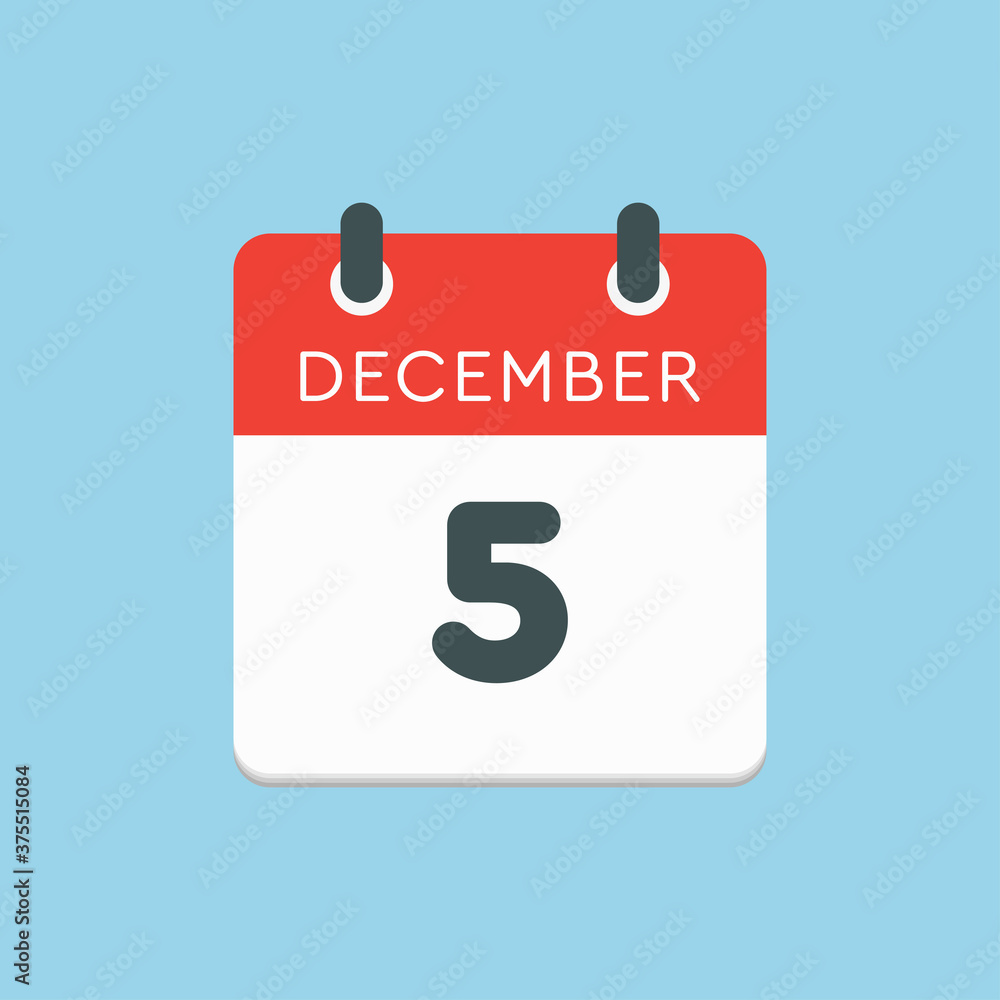 Calendar icon day 5 December, template icon day Calendar icon day 5 December, template icon day
