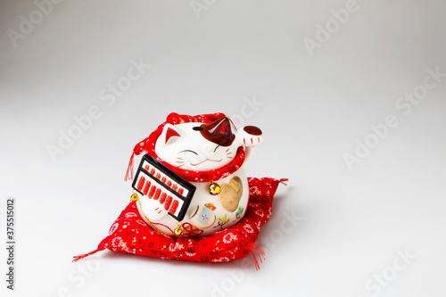 porcelaine lucky cat isolated on white background