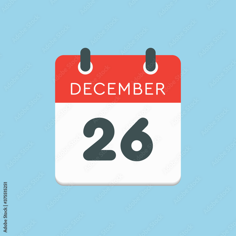 Calendar icon day 26 December, template icon day Calendar icon day 26 December, template icon day