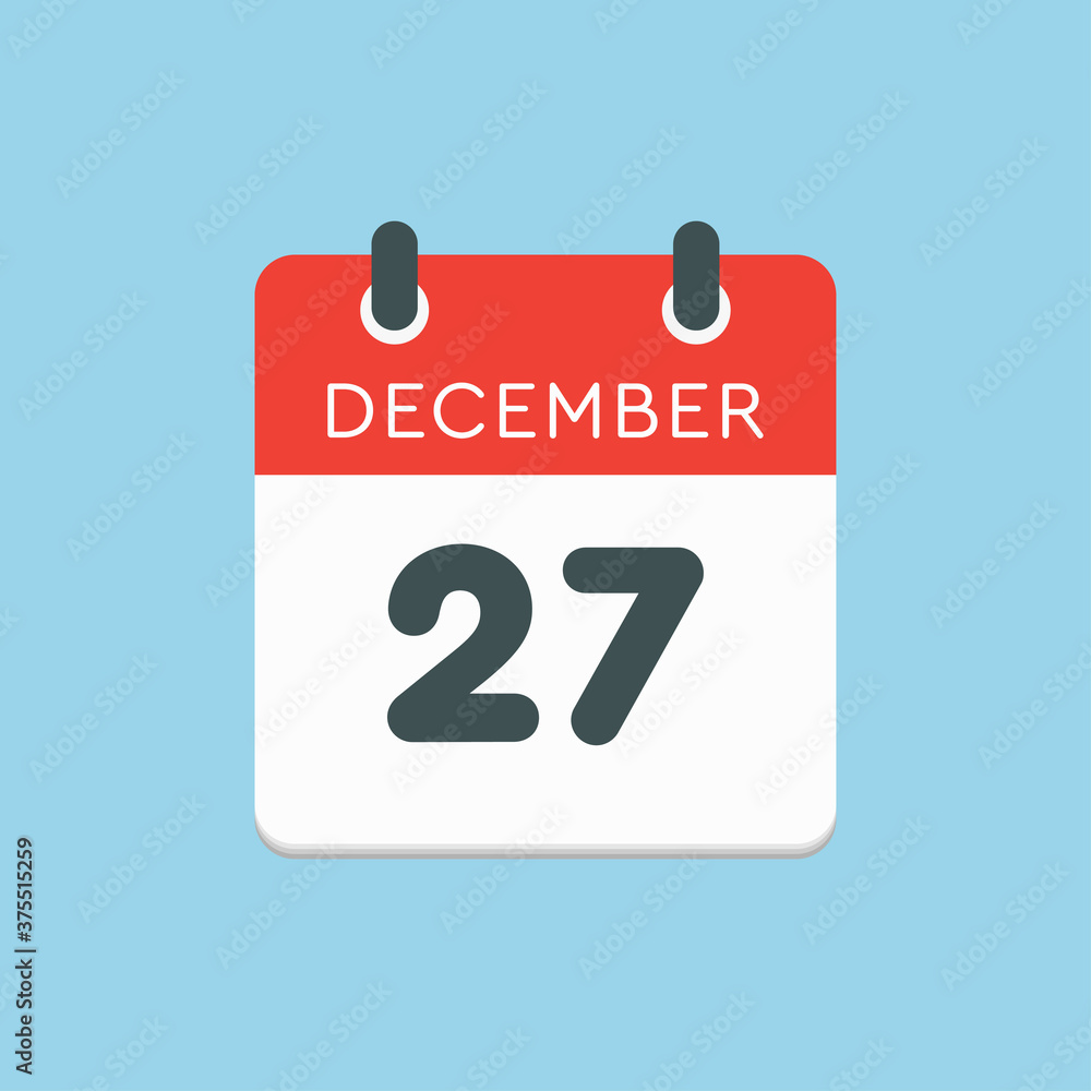 Calendar icon day 27 December, template icon day Calendar icon day 27 December, template icon day