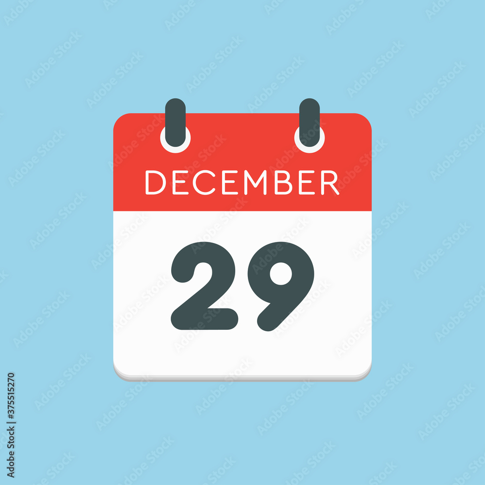 Calendar icon day 29 December, template icon day Calendar icon day 29 December, template icon day