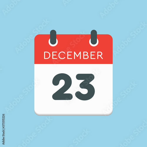 Calendar icon day 23 December, template icon day