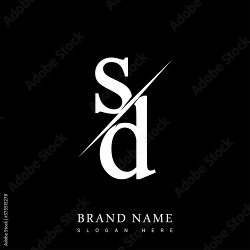 initial logo letter SD for company name black and white color and slash design. vector logotype for business and company identity.
