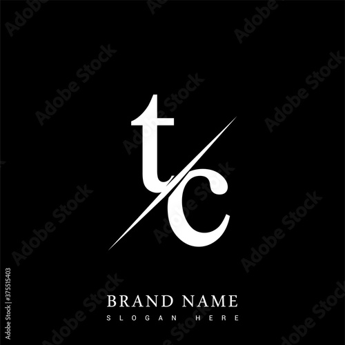 initial logo letter TC for company name black and white color and slash design. vector logotype for business and company identity.