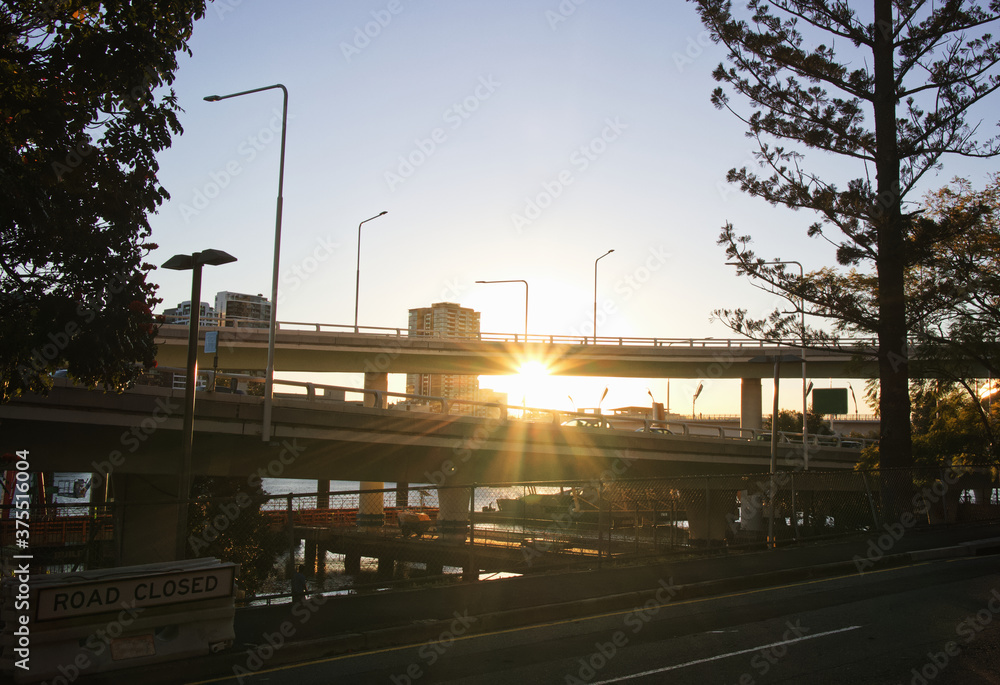 Brisbane City highway and sunset Brisbane City highway and sunset
