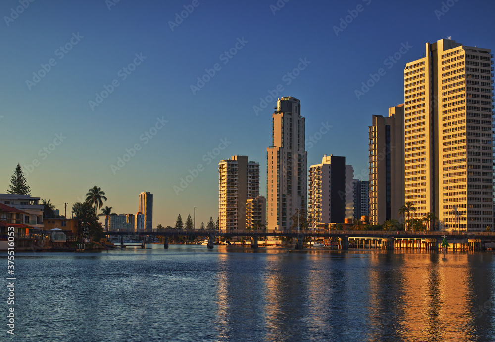 Gold Coast river skyline and skyscrapers 