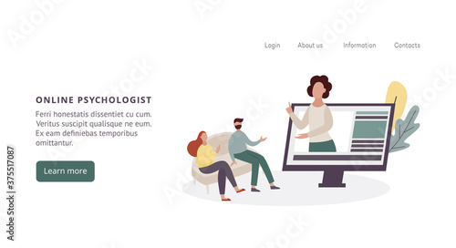 Vector template for an online psychological help web page.