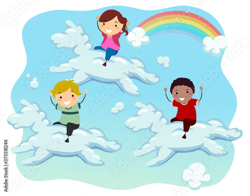 Stickman Kids Ride Unicorn ...