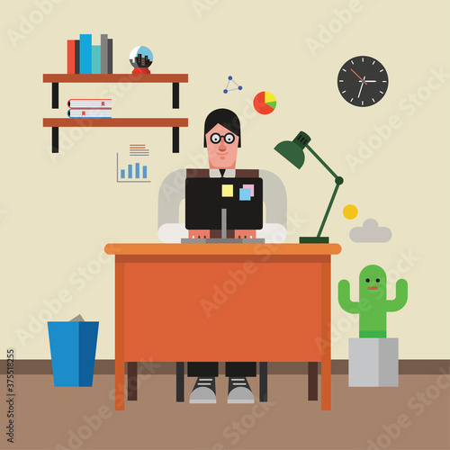 업무. 공부. 사무실. 벡터 일러스트레이션