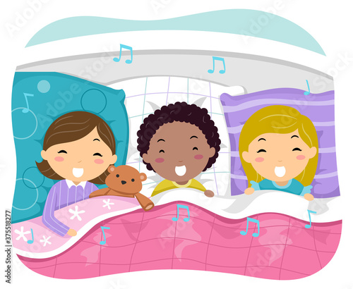 Stickman Kids Singing Bed Time Covers Illustration