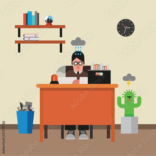 업무. 공부. 사무실. 벡터 일러스트레이션