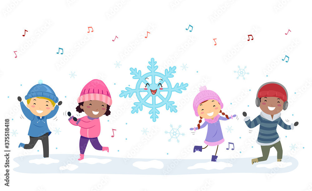 Stickman Kids Winter Season Dancing Snowflake Stickman Kids Winter Season Dancing Snowflake