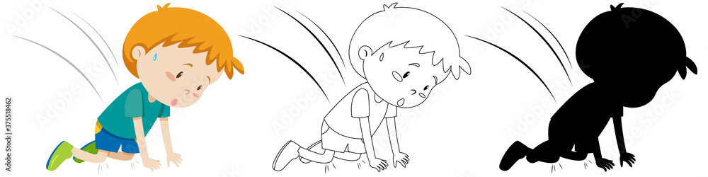 Boy accident fall down on the fall in colour and silhouette and outline Boy accident fall down on the fall in colour and silhouette and outline