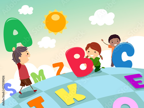 Stickman Kids Board Game Big Letters Illustration